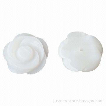 Mother-of-pearl shell rose flower beads with half-drilled hole at flat bottom